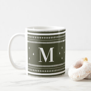 Green Nordic Christmas Trees & Monogram Coffee Mug