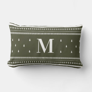Green Nordic Christmas Trees & Monogram Lumbar Cushion