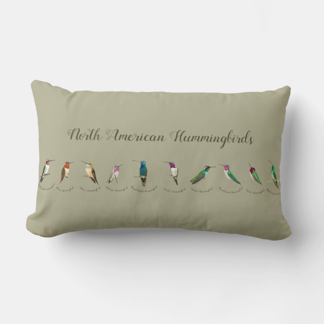 Green North American Hummingbirds Lumbar Cushion (Front)