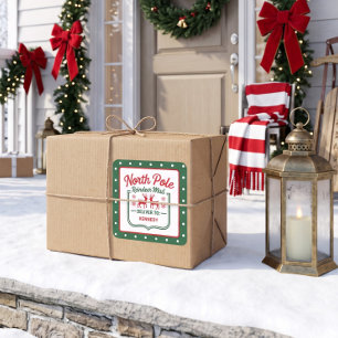 Green North Pole Reindeer express delivery dotted Square Sticker