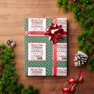 Green North Pole Santa express delivery dotted Wrapping Paper
