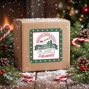 Green North Pole Special Santa Delivery Dotted Square Sticker