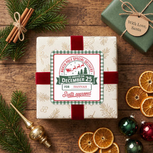 Green North Pole Special Santa Delivery Plaid Square Sticker