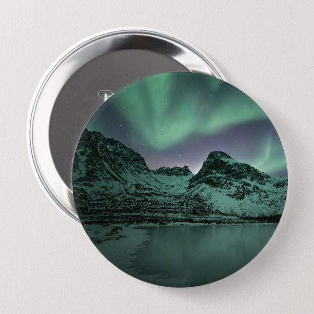 Green Northern Lights 10 Cm Round Badge (Front & Back)