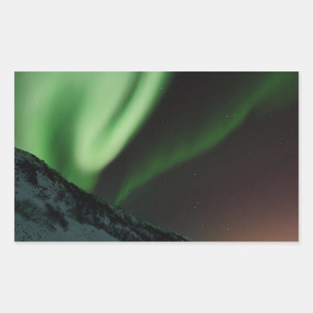 Green Northern Lights Aurora Borealis Norway Rectangular Sticker (Front)