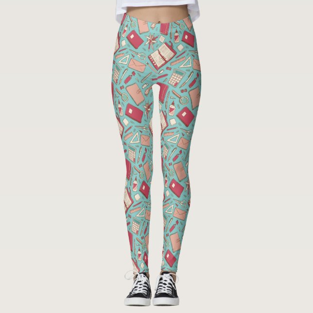 Green notebook patterned leggings (Front)