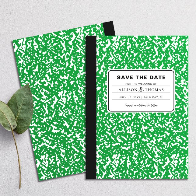 Green Notebook Teacher Funny Save The Date Wedding Invitation (Perfect for school teachers and anyone who appreciates a playful twist on tradition.)