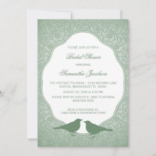Green Nouveau Floral Frame Bridal Shower Invite