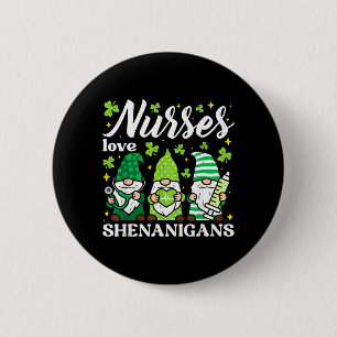 Green Nurse St Patricks Day Scrub Top Gnome RN ICU 6 Cm Round Badge