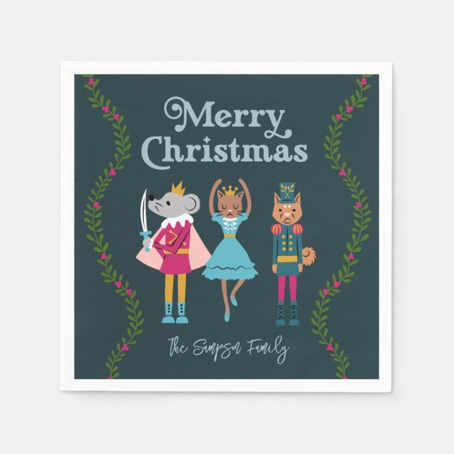 Green Nutcracker Ballet Christmas Napkin (Front)
