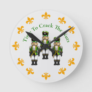 Green Nutcracker Christmas Toy Soldier Time  Round Clock