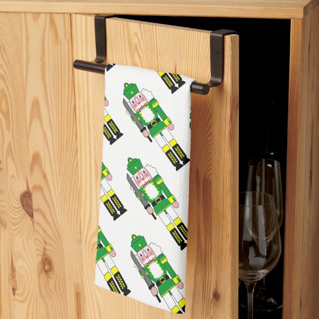 Green Nutcrackers Christmas Tea Towel (Thirds Fold)