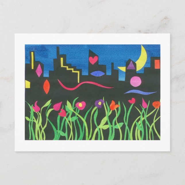 Green NYC at Night Postcard (Front)