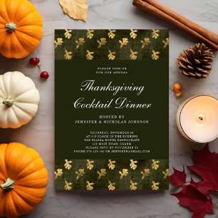 Green Oak Gold Leaf Thanksgiving Cocktail Party Invitation