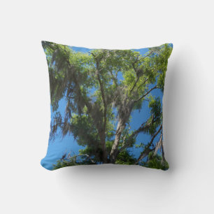 Green oak, Spanish moss, blue sky  on a Cushion