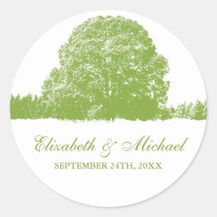 Green Oak Tree Fall Wedding Favour Label