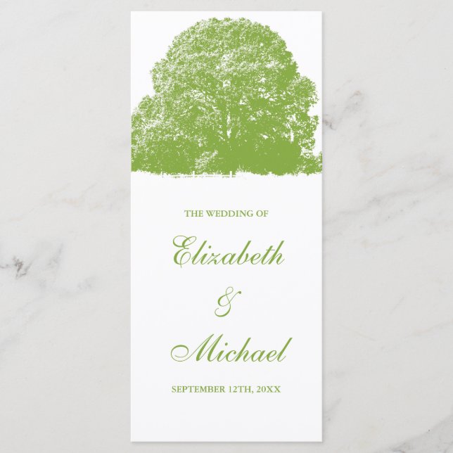 Green Oak Tree Fall Wedding Program (Front)