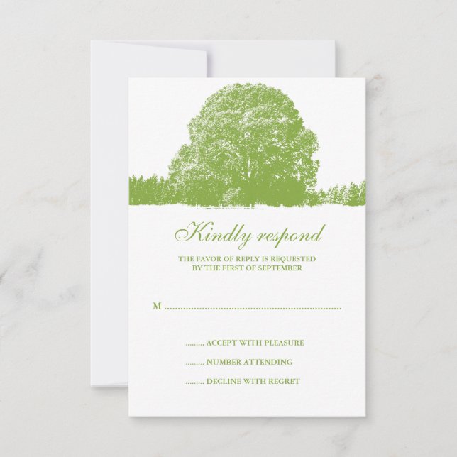 Green Oak Tree Fall Wedding Response Card (Front)