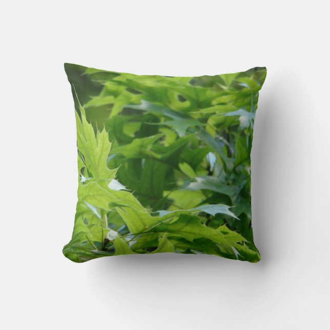 Green Oak Tree Leaves Throw Pillow (Front)