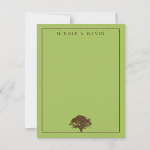 Green oak tree personalised couple thank you note invitation