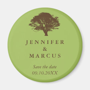 Green oak tree wedding announcement save the date magnet