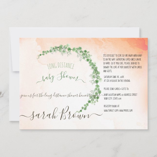 GREEN & OARNGE FOLIAGE  LONG DISTANCE BABY SHOWER INVITATION (Front)