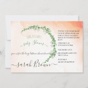 GREEN & OARNGE FOLIAGE LONG DISTANCE BABY SHOWER INVITATION