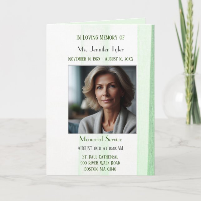  Green Obituary Bereavement Service Programs (Front)