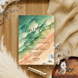 Green Ocean Beach Summer Watercolor Wedding Dinner Invitation