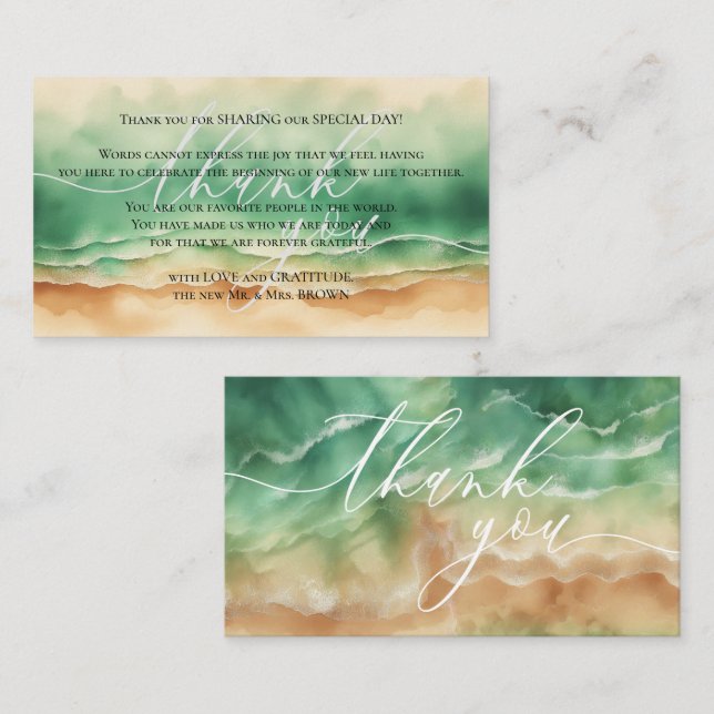 Green Ocean Beach Thank You sharing wedding day Enclosure Card (Front/Back)
