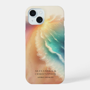 Green Ocean Beach Watercolor Stylish Summer Sun iPhone 15 Case