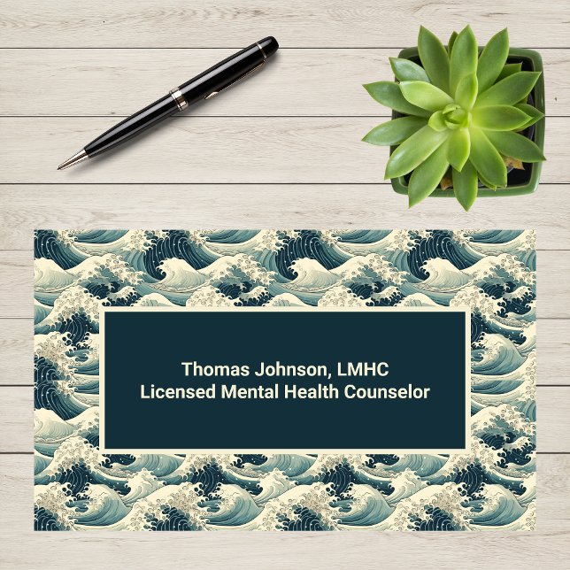 Green Ocean Waves Psychotherapist Counsellor Heale Business Card (Creator Uploaded)