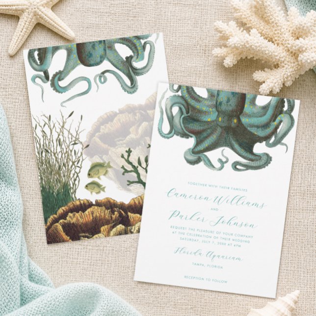 Green Octopus Aquarium Wedding Invitation (Octopus Aquarium Wedding invitation for an Under the Sea theme wedding by Concertina Press)