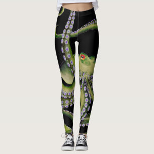 Green Octopus Black Leggings