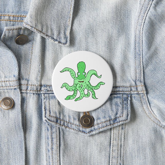 Green Octopus Character Quirky Sea Monster 7.5 Cm Round Badge (Creator Uploaded)