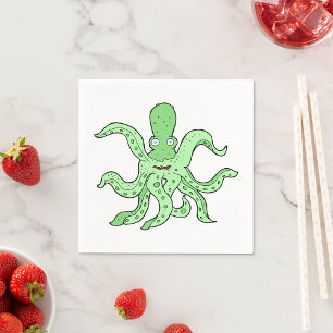Green Octopus Character Quirky Sea Monster Napkin