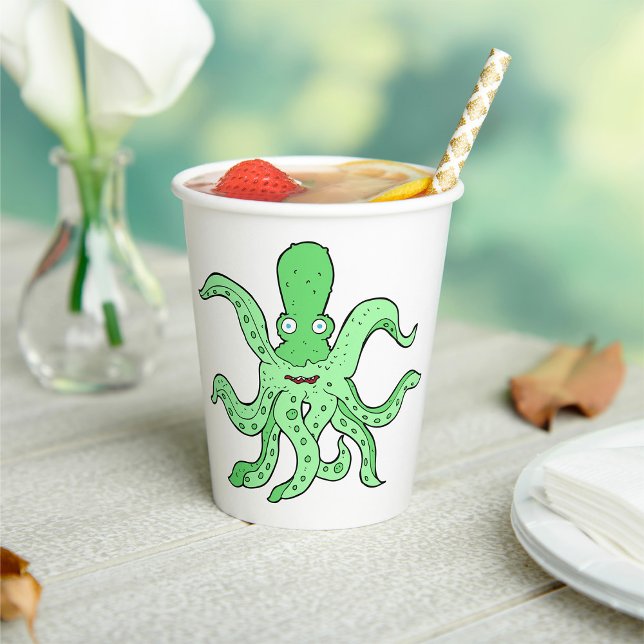 Green Octopus Character Quirky Sea Monster Paper Cups (Creator Uploaded)