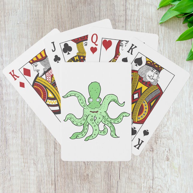 Green Octopus Character Quirky Sea Monster Playing Cards (Creator Uploaded)