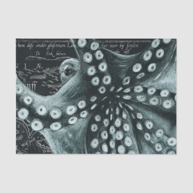 Green Octopus Coloured Pencil Map Tissue Paper (Front)
