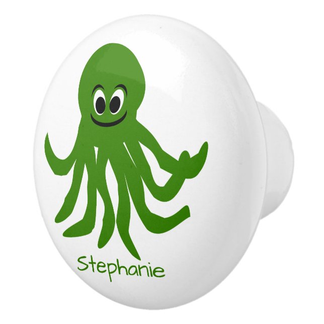 Green Octopus Design Personalised Ceramic Knob (Right)