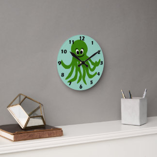 Green Octopus Design Round Clock