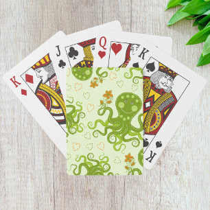 Green Octopuses With Flowers Playing Cards