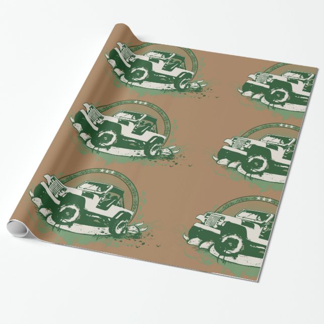 Green Off Road Vehicle Wrapping Paper (Unrolled)