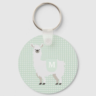 Green & Off-White Polka Dot Cute Llama Key Ring