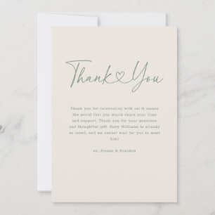 Green Oh Baby Heart Calligraphy Simple Baby Shower Thank You Card