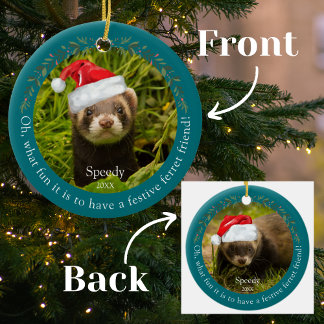 Green Oh, What Fun Ferret Pet Christmas Ceramic Ornament