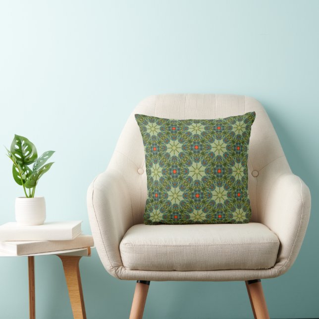 Green old-fashioned pattern with Blue Flowers Cushion (Chair)