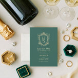 Green Old Money Vintage Crest Wedding Save The Date<br><div class="desc">Set a statement for your upcoming wedding day with our Emerald Green Old Money Vintage Crest Save The Date Card. Designed for couples who appreciate sophistication and a classic sense of style, this luxurious card features a beautifully detailed vintage crest, evoking old-world charm and timeless elegance. Crafted with intricate flourishes...</div>