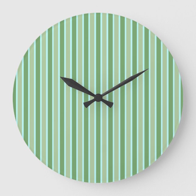 Green Olive Blue Stripe Wall Clock (Front)