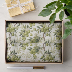Green Olive Branch Mediterranean Pattern Tissue Paper